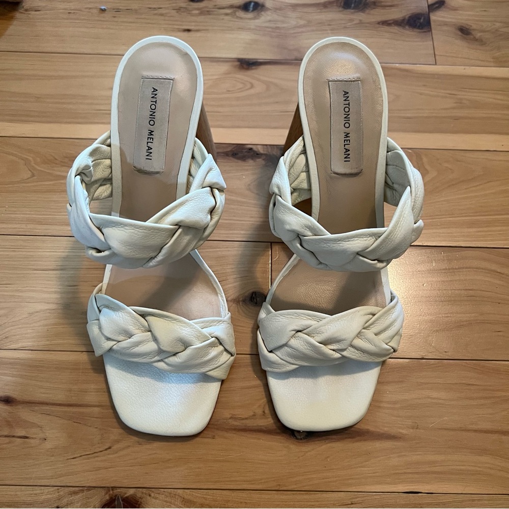 antonio melani woven block mule heel sandal